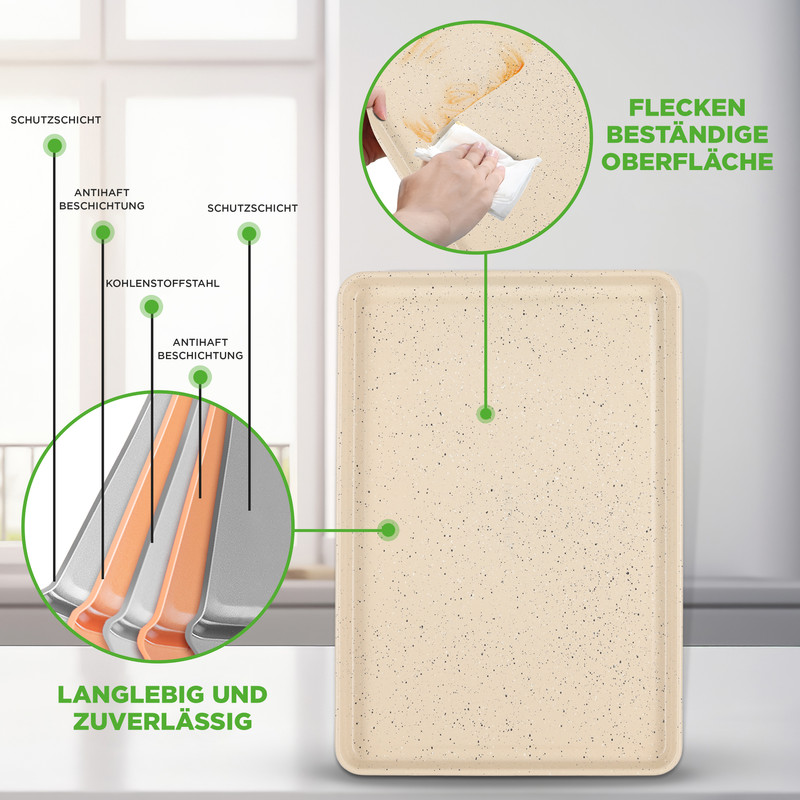 Backblech mit Schichtaufbau und Fleckenbeständigkeit. Langlebig.