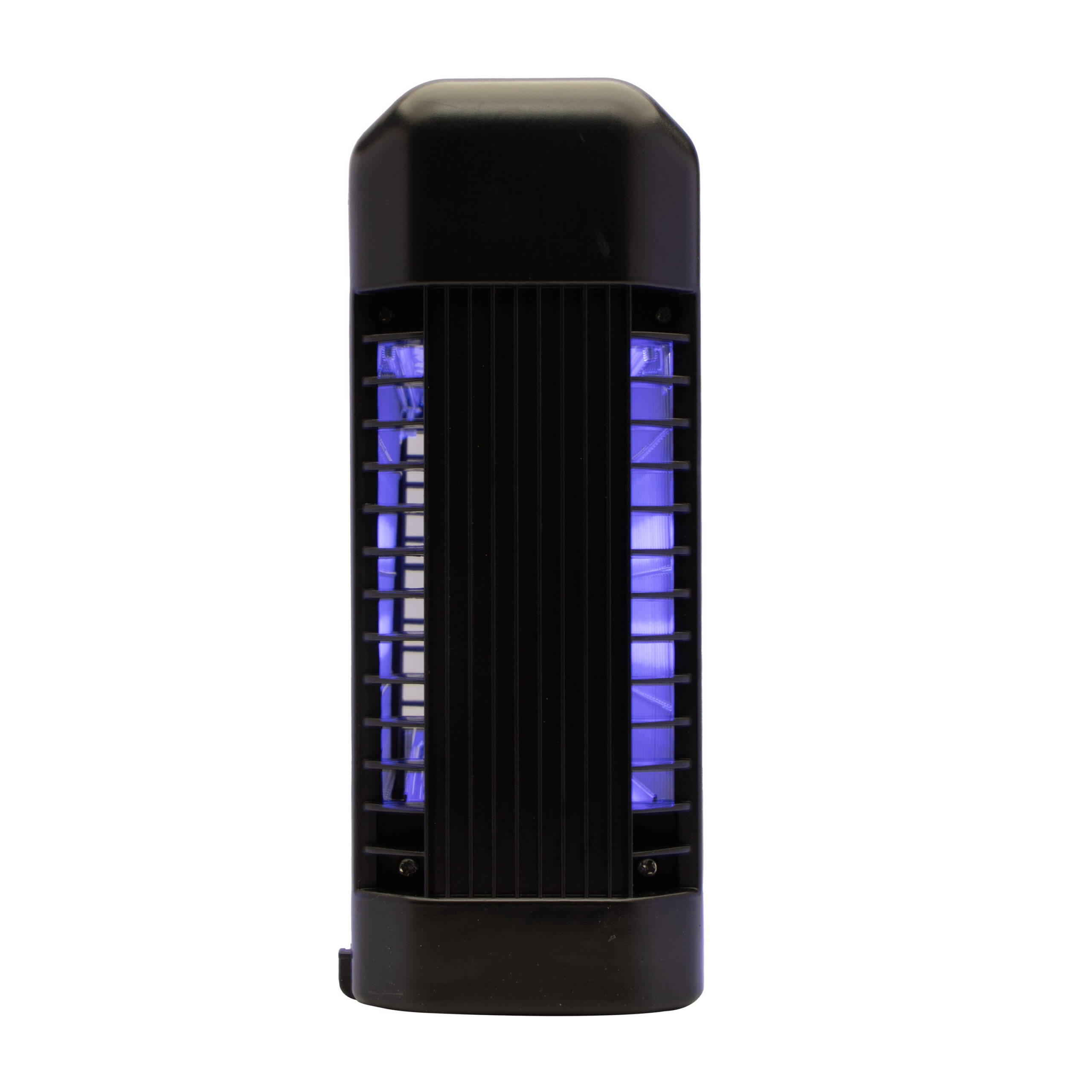 Un uccisore di insetti elettrico nero con luci blu.