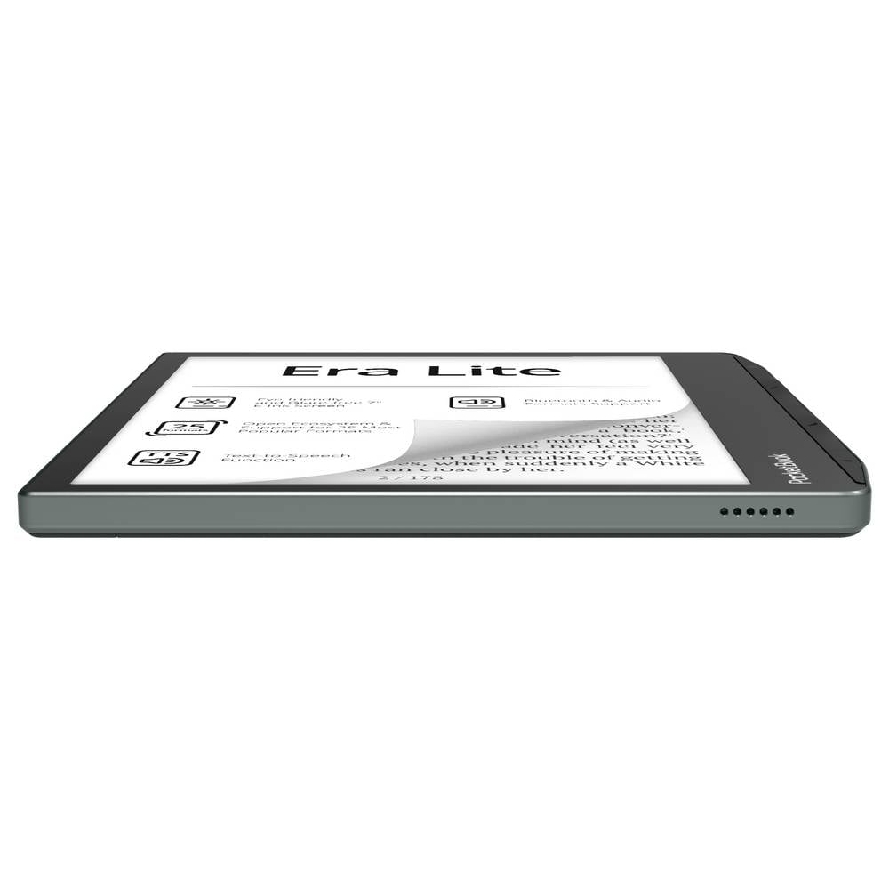 Un e-reader grigio etichettato "Era Lite" con dettagli di testo.