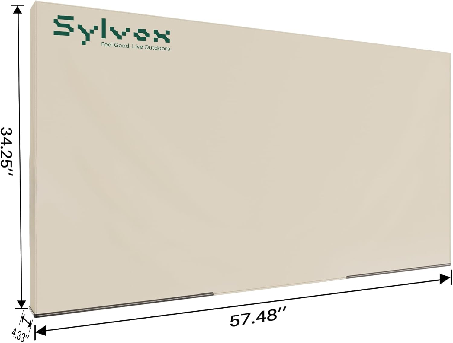 Ein beigefarbener Sylvox-Schrank mit Maßen 57,48" x 34,25" x 4,33".