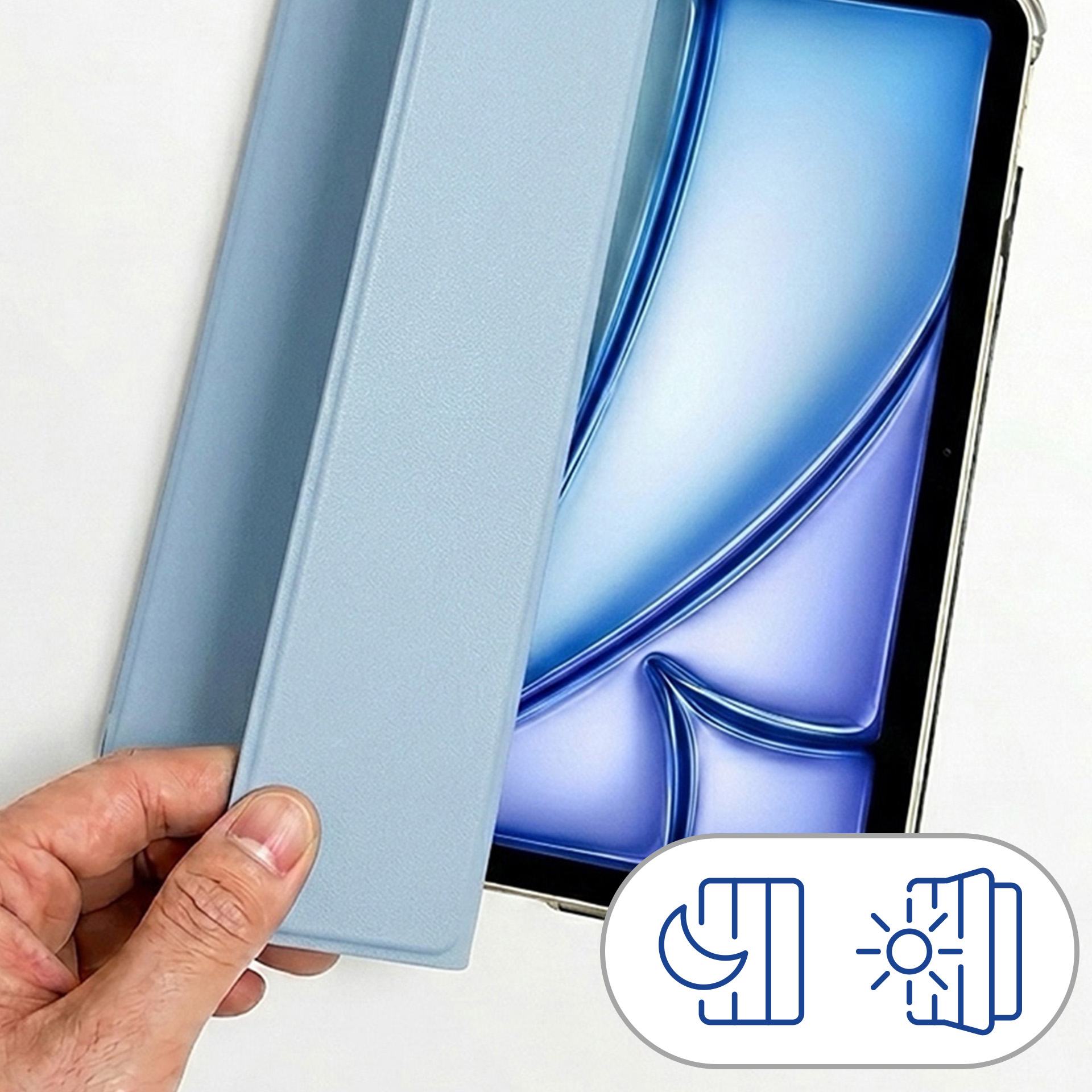 Niebieska okładka na tablet zakładana na tablet z niebieskim ekranem.