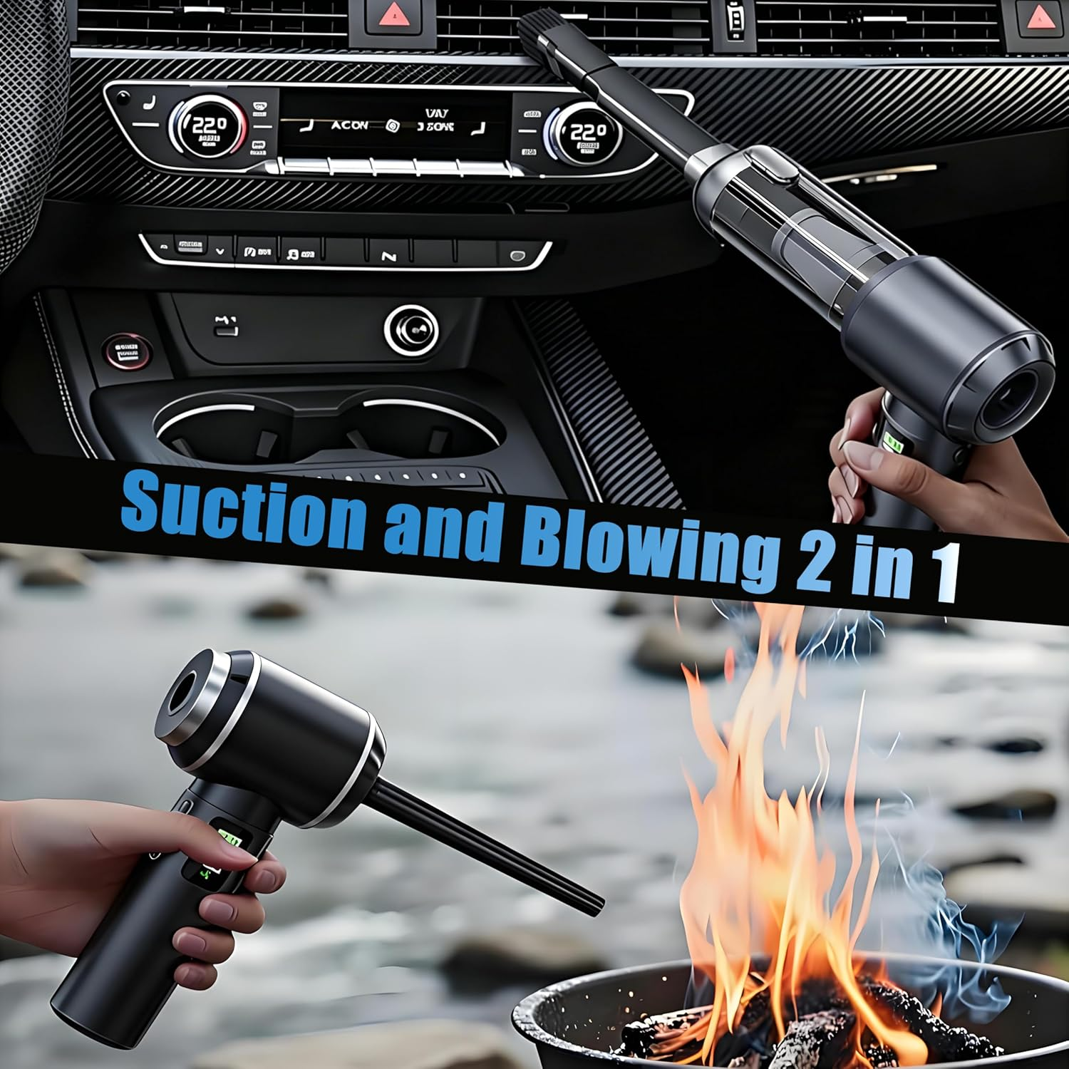 Schwarzer tragbarer 2-in-1-Sauger/Bläser für Auto oder Feuer.