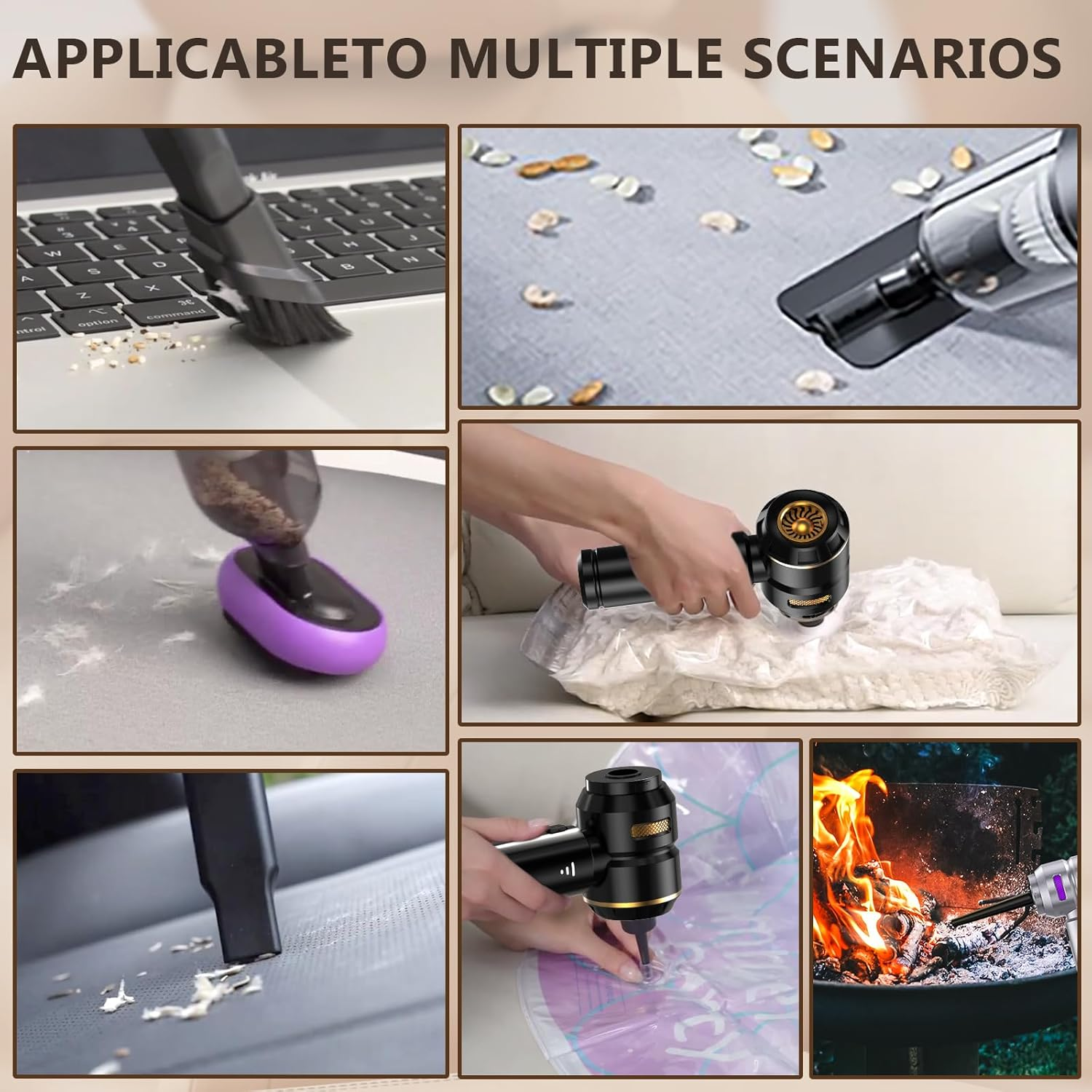 Kleine Geräte reinigen Tastatur, Stoff, Auto. Komprimiert Beutel, entzündet Feuer.
