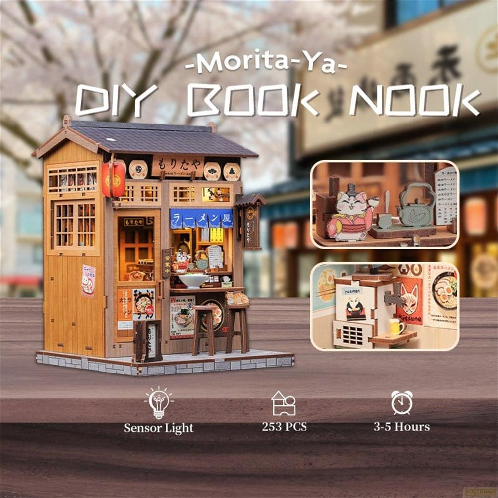 DIY-Buchnische: Japanisches Ramenladen-Modell mit Sensorlicht, 253 Teile, 3-5 Std. Montage.