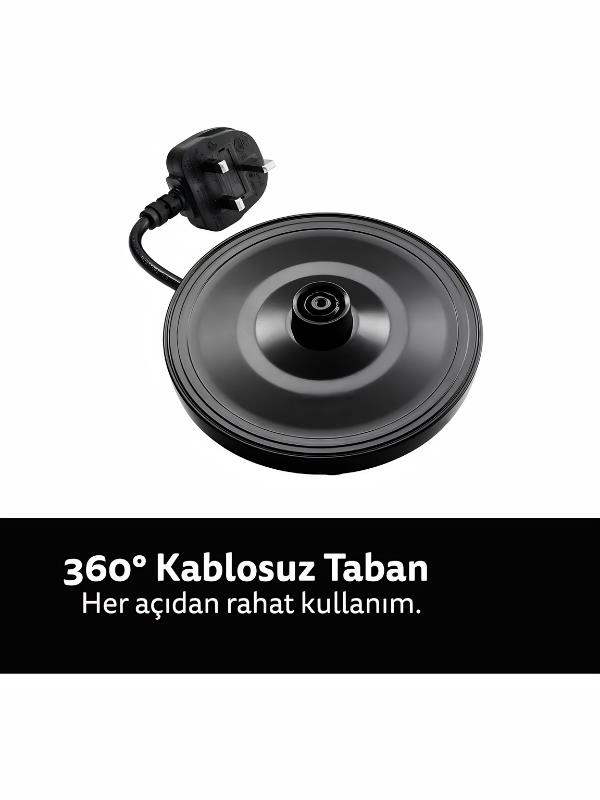 Siyah taban, güç kablosu ve fişi ile, 360 derece kablosuz.
