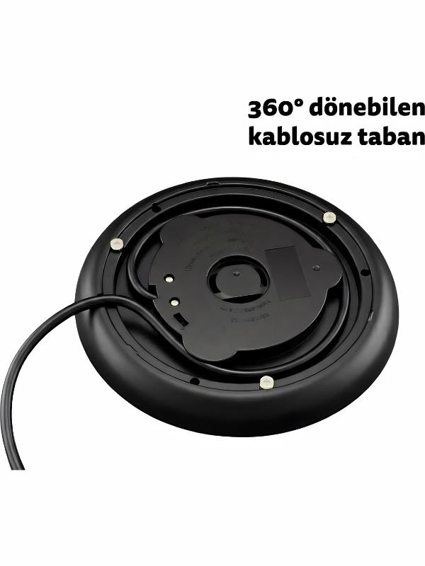 Siyah 360 derece dönebilen kablosuz taban.