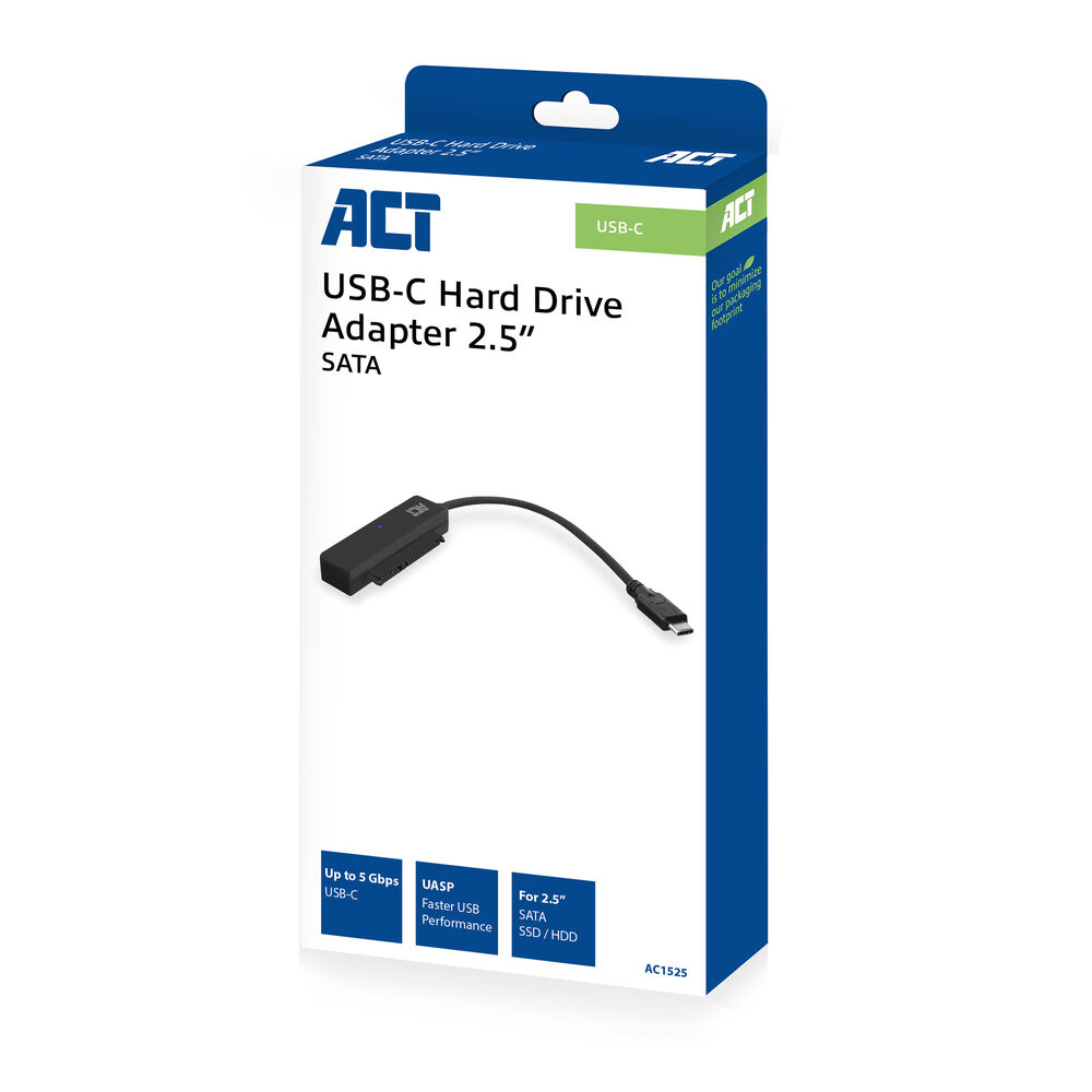 Adattatore ACT USB-C per hard disk 2.5" SATA con cavo USB-C.