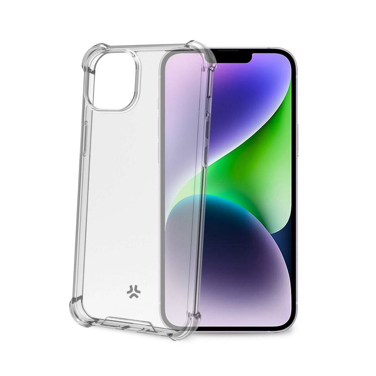 Una custodia trasparente per telefono è accanto a uno smartphone.