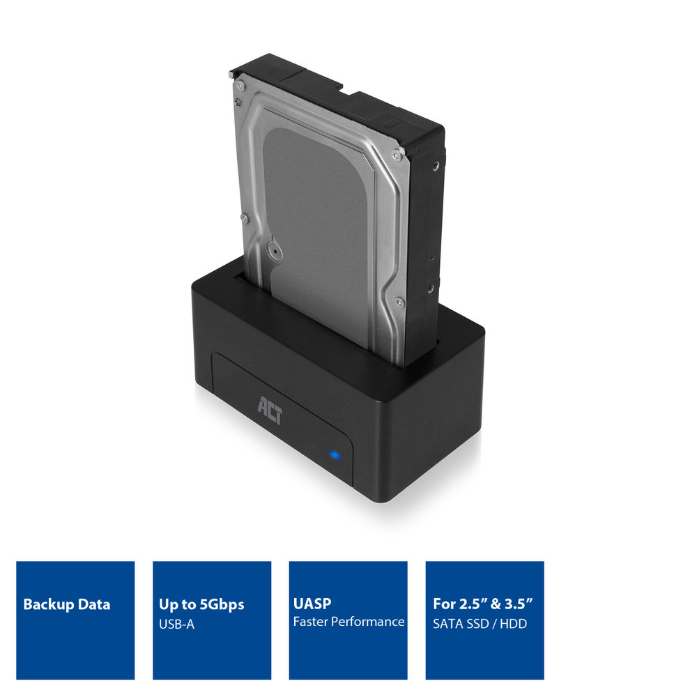 Una docking station per hard disk con HDD da 3,5 pollici e quattro caselle di testo.