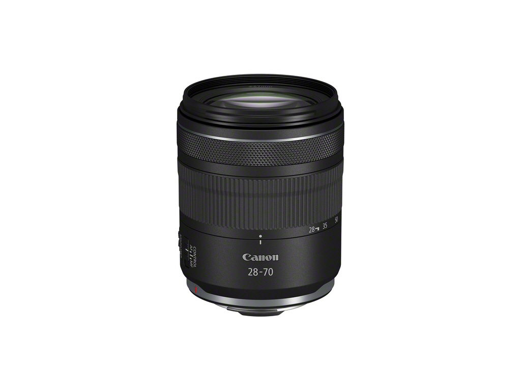 Beyaz arka plan üzerinde odak halkalarına sahip siyah Canon 28-70mm lens.