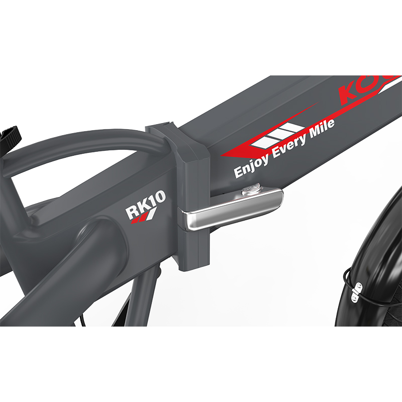 Bicicleta gris con texto "Enjoy Every Mile" y "RK10".