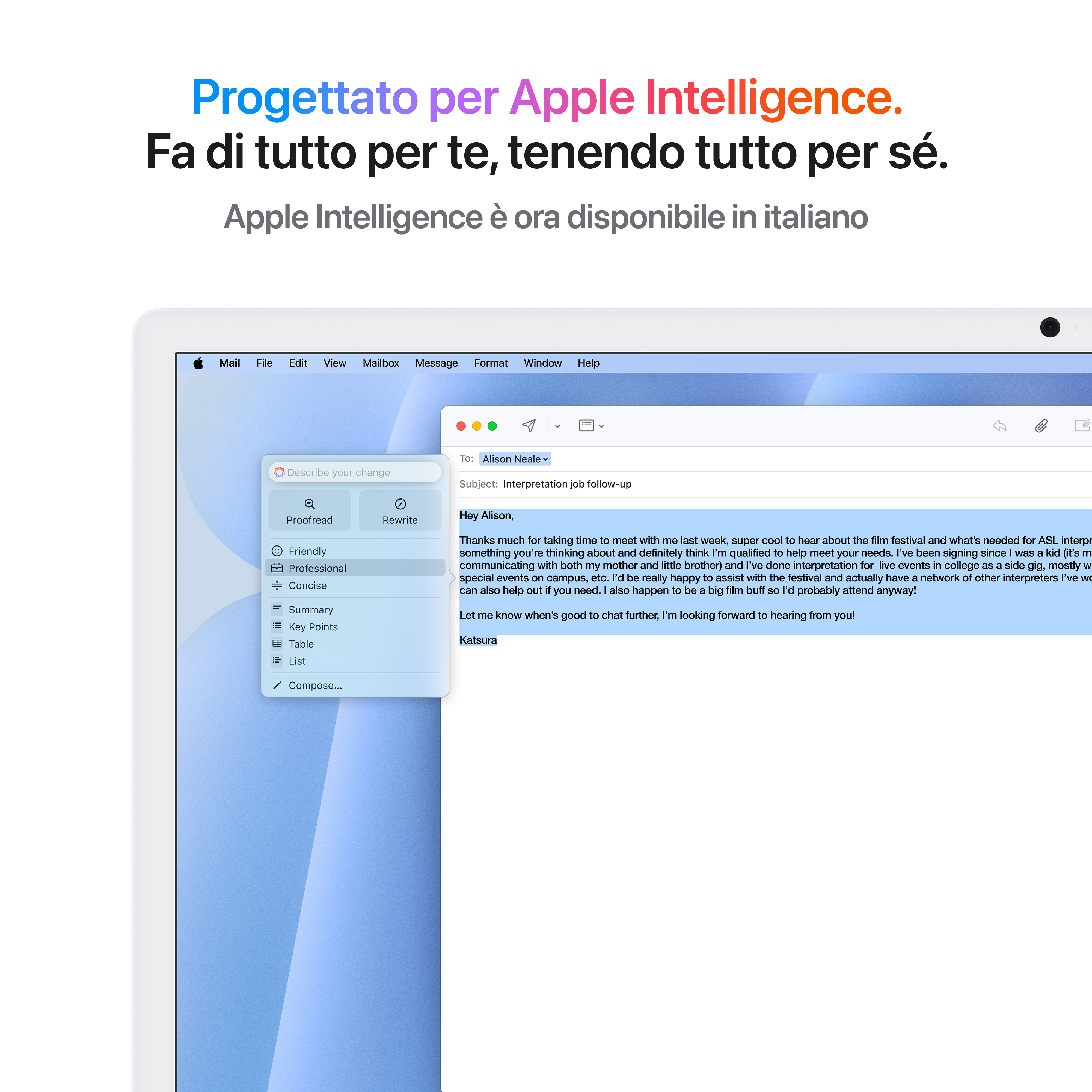 Urządzenie Apple wyświetla aplikację e-mail z wiadomością o pracy tłumacza.