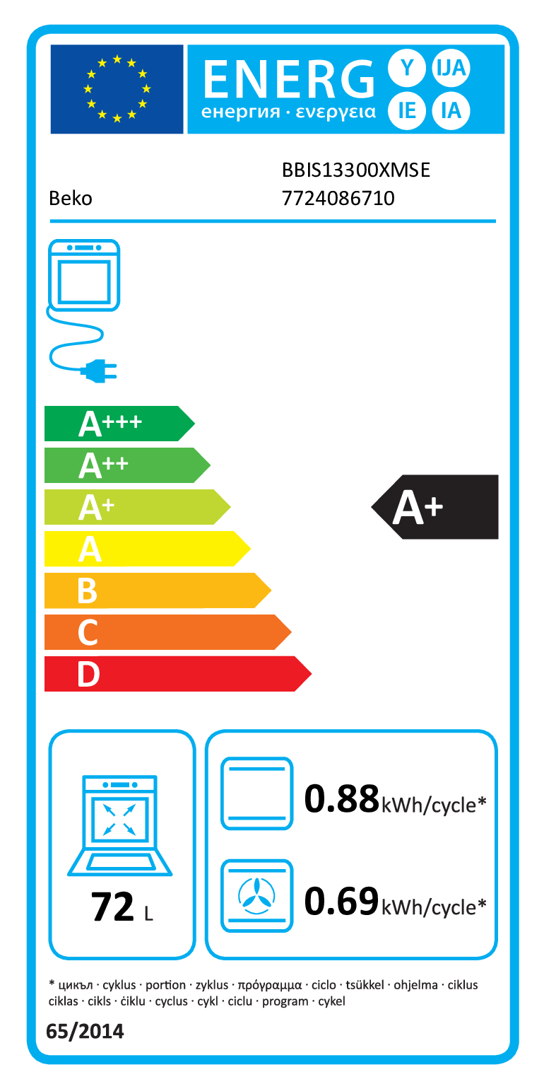 Etichetta energetica lavatrice Beko, efficienza energetica A+.