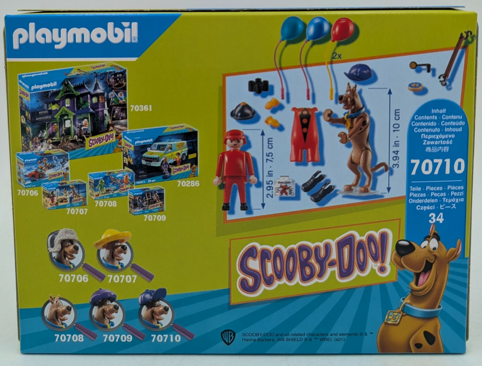 Opakowanie Playmobil Scooby-Doo z figurkami, pojazdem i akcesoriami.