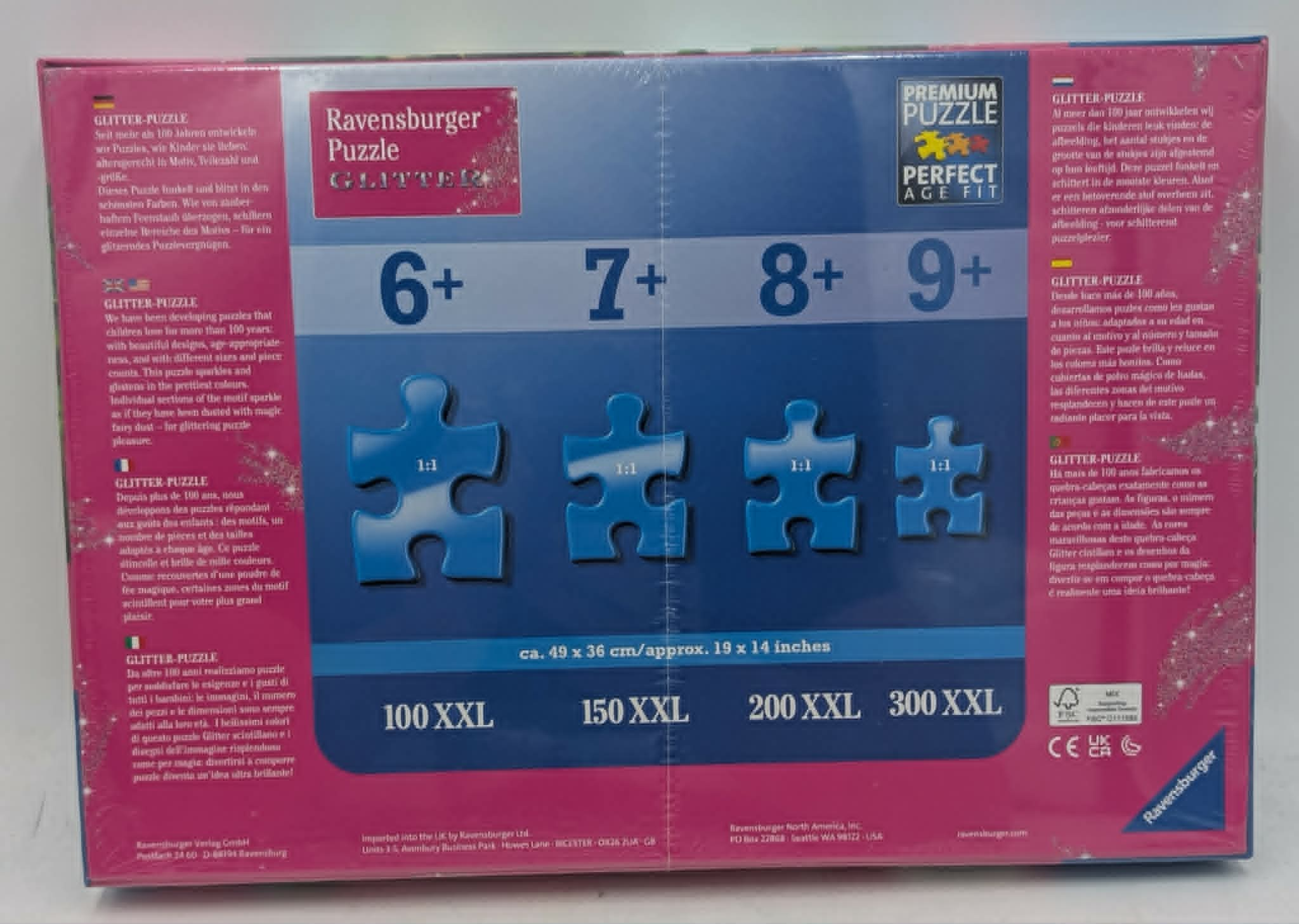 Ravensburger Puzzle mit Altersangaben 6+, 7+, 8+, 9+ und verschiedenen Größen.