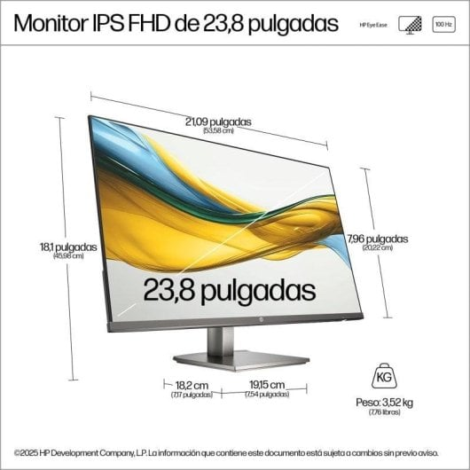 Un monitor IPS FHD da 23,8 pollici con dimensioni e peso.