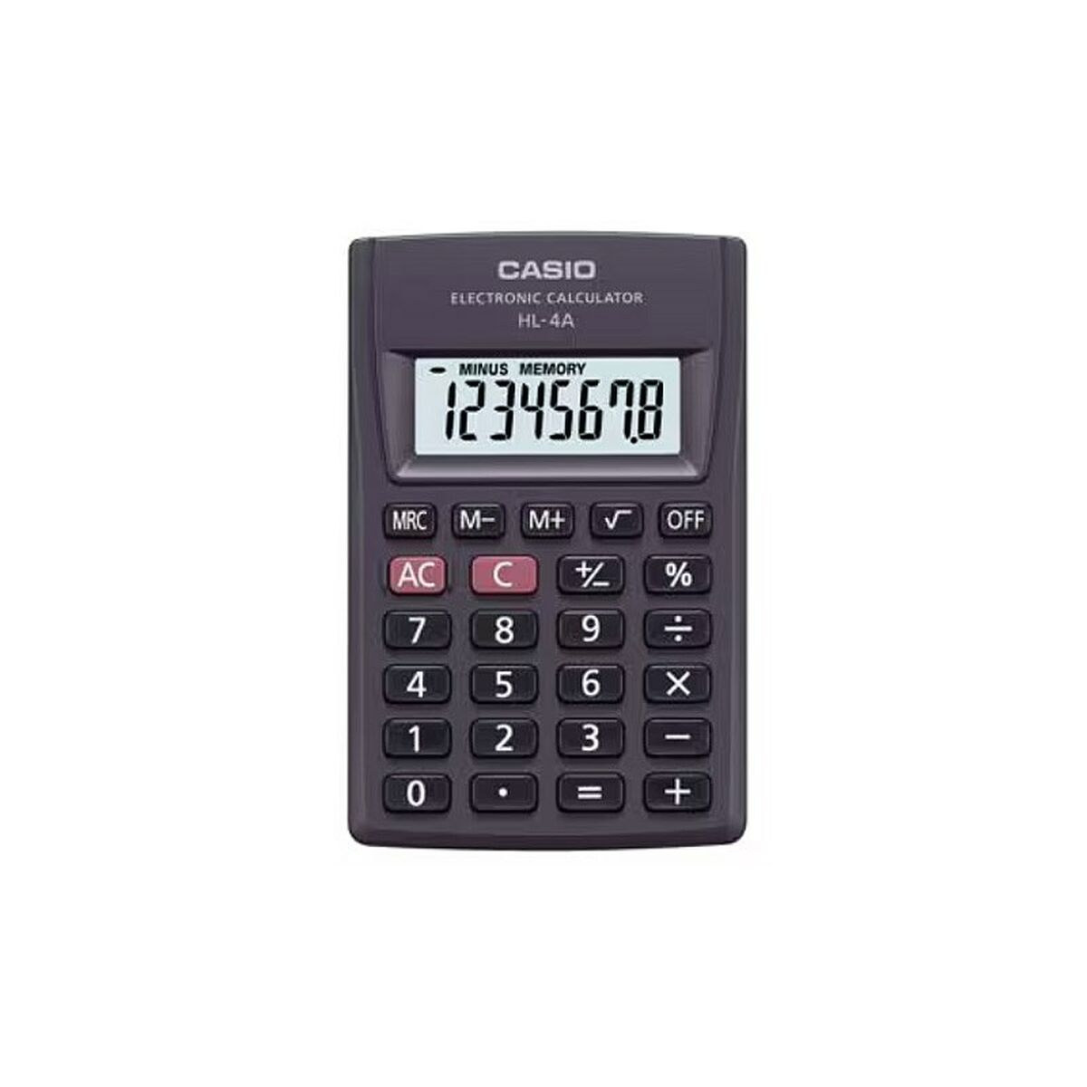 Ciemnoszara kalkulatorka elektroniczna Casio z dużym wyświetlaczem pokazującym 1234567,8.