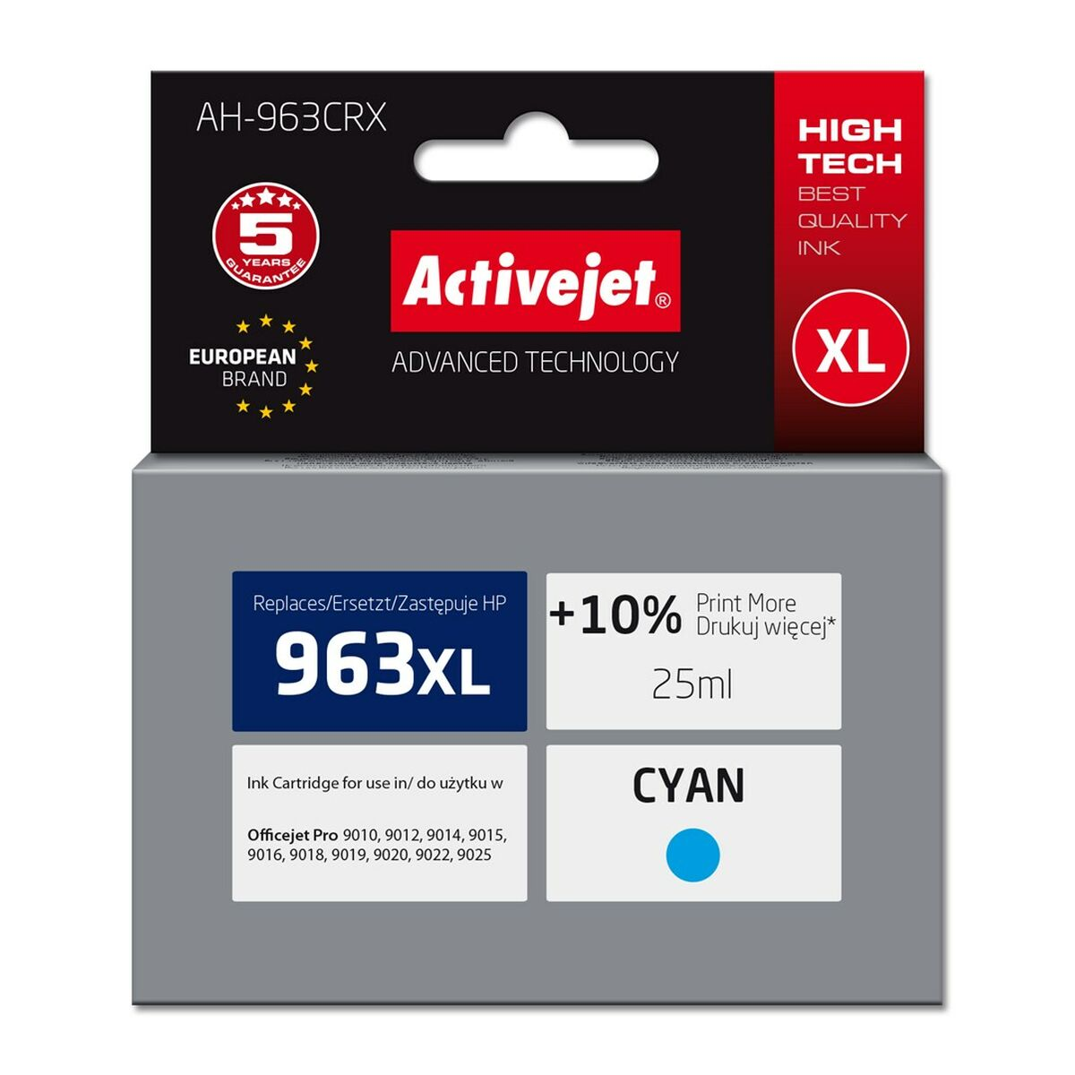 Confezione di una cartuccia d'inchiostro Activejet 963XL Ciano, 25ml, formato XL.