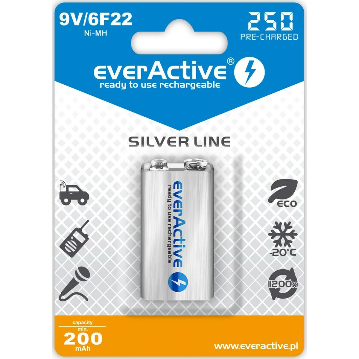 Opakowanie baterii 9V, Silver Line, 200 mAh, ładowalna.