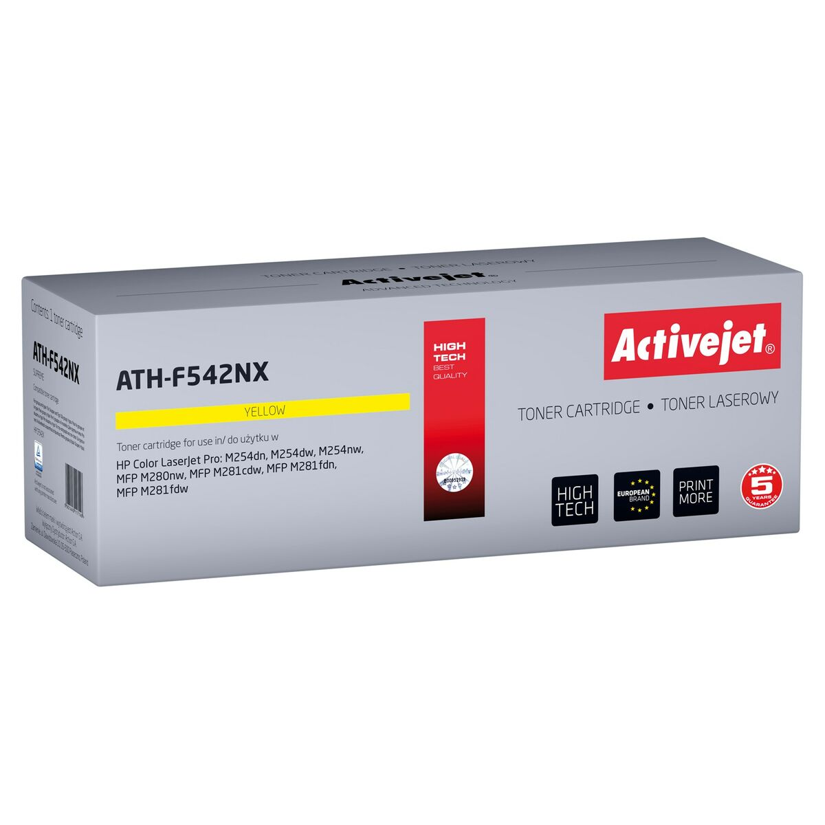 Opakowanie żółtego wkładu tonera Activejet ATH-F542NX do drukarek HP LaserJet.