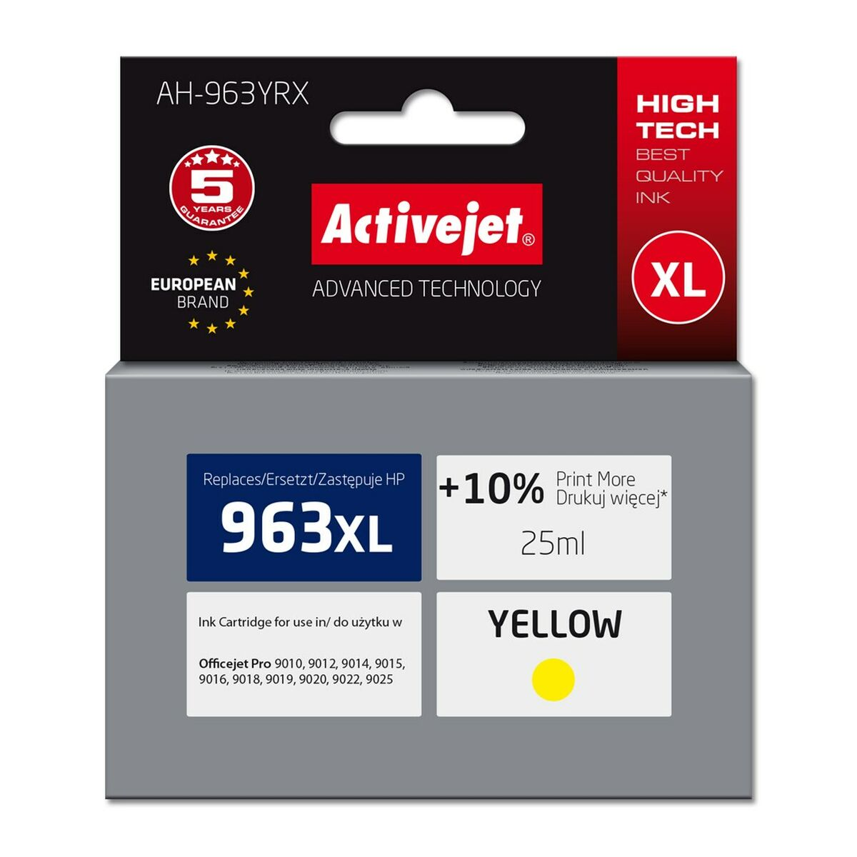 Pudełko żółtego tuszu Activejet 963XL, 25ml, gwarancja 5 lat.