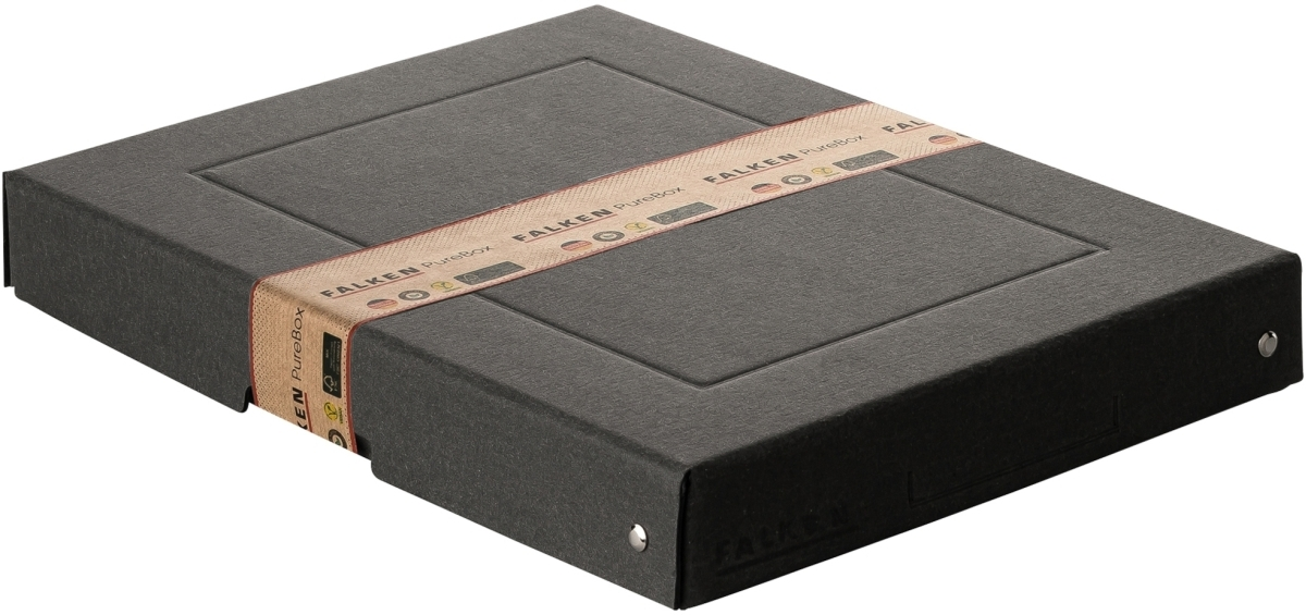 Una caja rectangular oscura con una banda marrón a su alrededor.