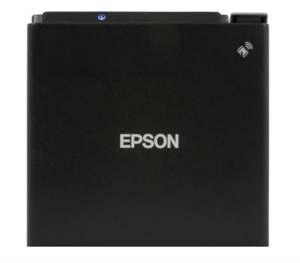 Un dispositivo Epson negro con un icono azul arriba y un icono WiFi a la derecha.