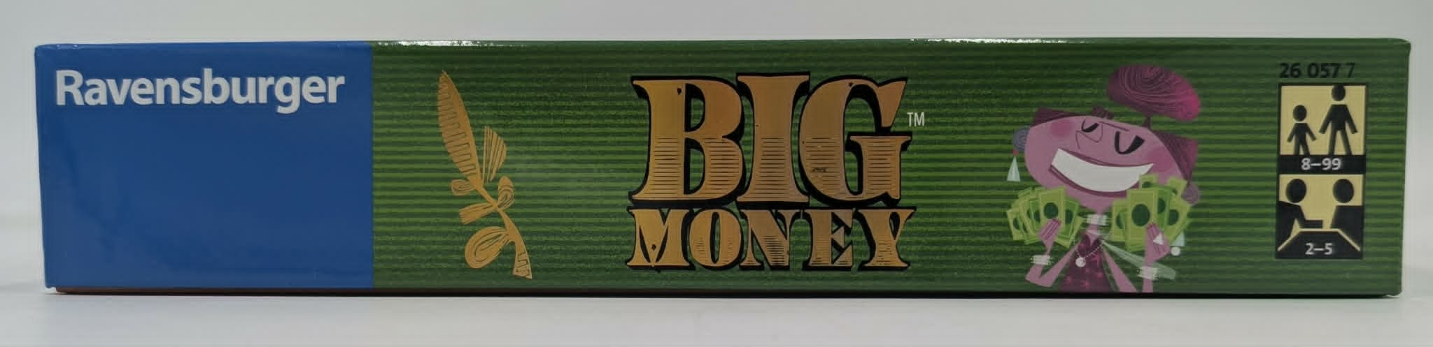 Ravensburger Big Money Brettspielbox mit grünen Streifen und Cartoon-Figur.