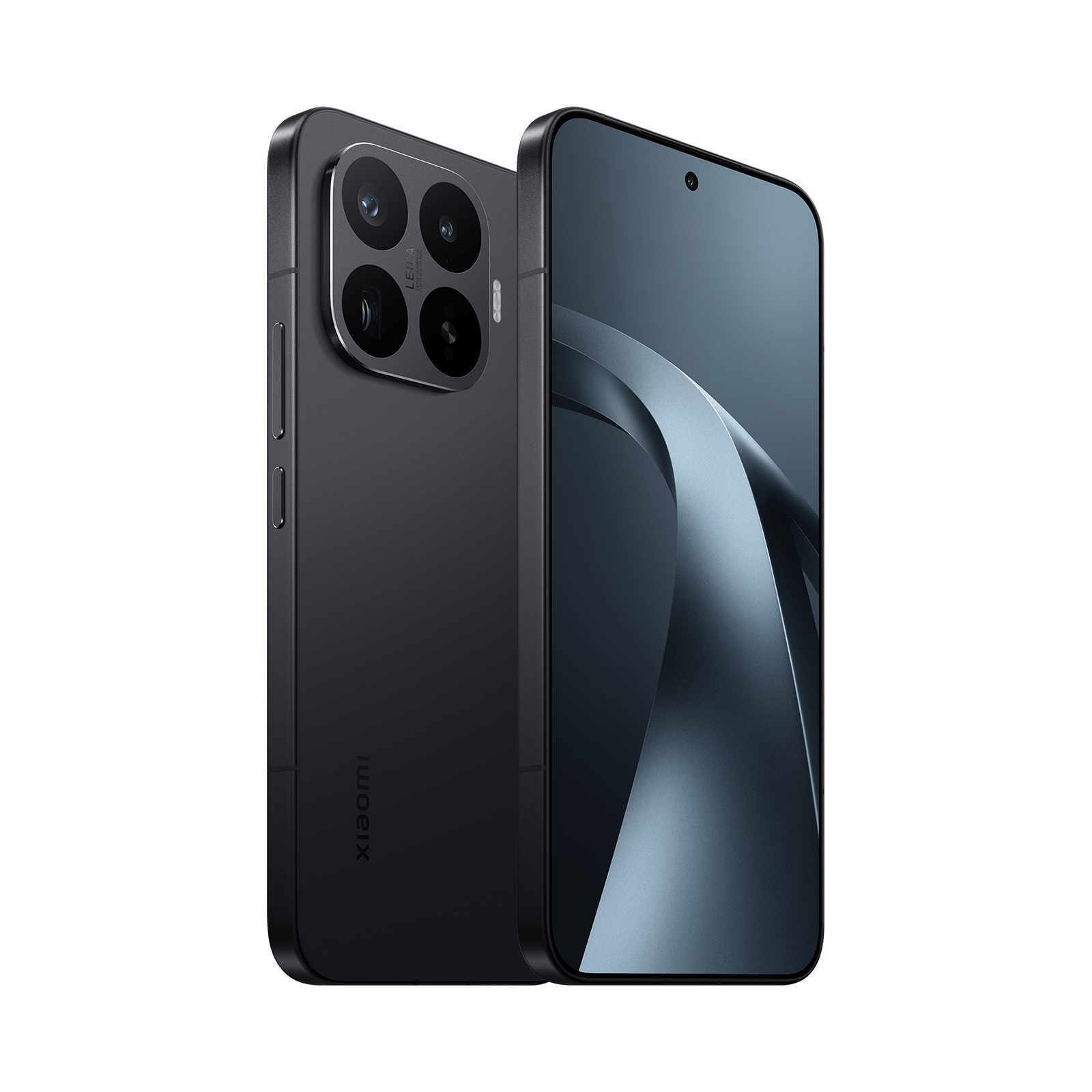 Schwarzes Smartphone mit Leica-Kamera-Modul und silbernem Rahmen.
