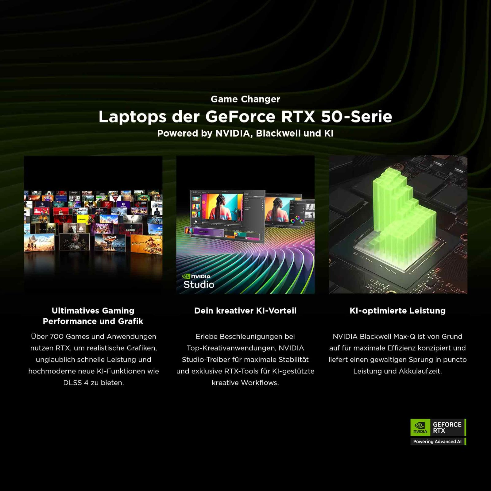 NVIDIA RTX 50-Serie Laptops: Gaming, KI-Studio und KI-Leistung.