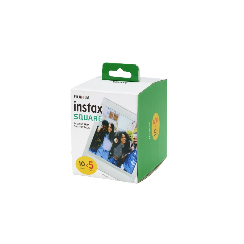 Fujifilm Instax Kare 50'li paket, 10x5 yaprak, yeşil kenarlar.