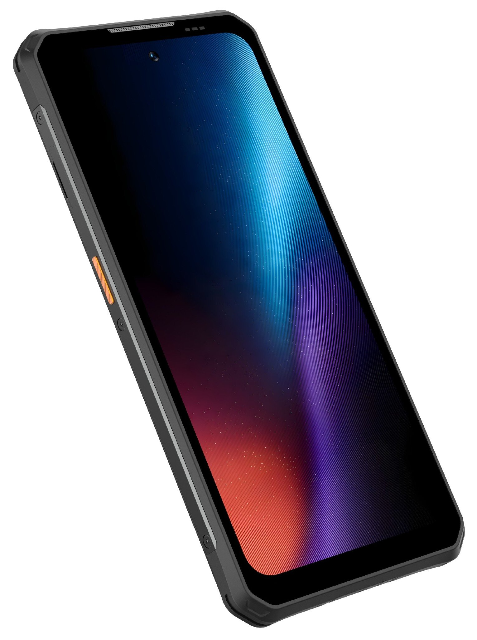 Uno smartphone nero con uno sfondo colorato visualizzato sullo schermo.