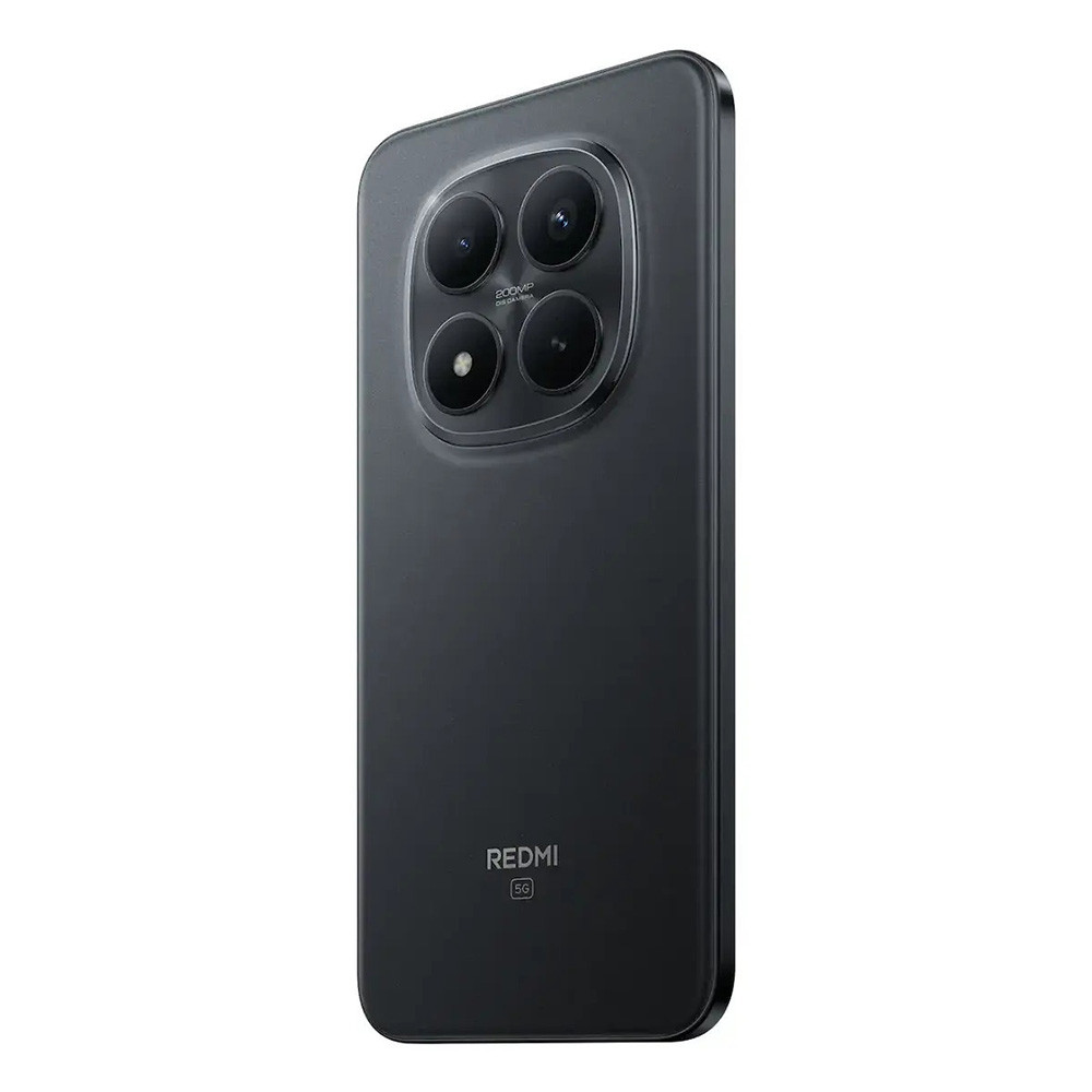 Retro di uno smartphone nero con quattro fotocamere e logo Redmi.