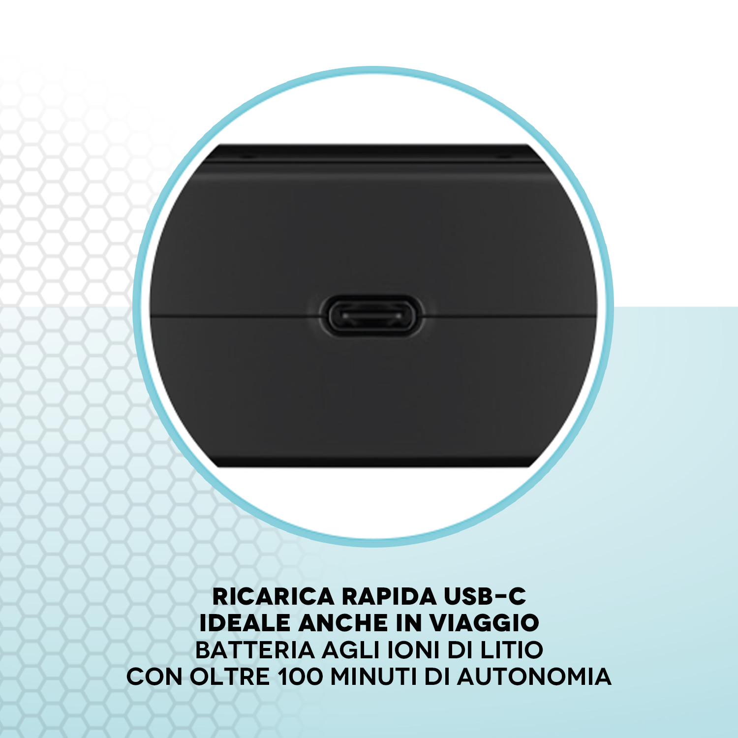 Primo piano di una porta USB-C nera su un dispositivo.
