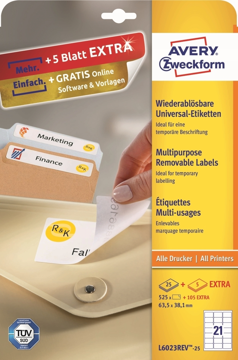 Avery Zweckform Etiketten: Wiederablösbar, Universal. Mit Gratis Software.