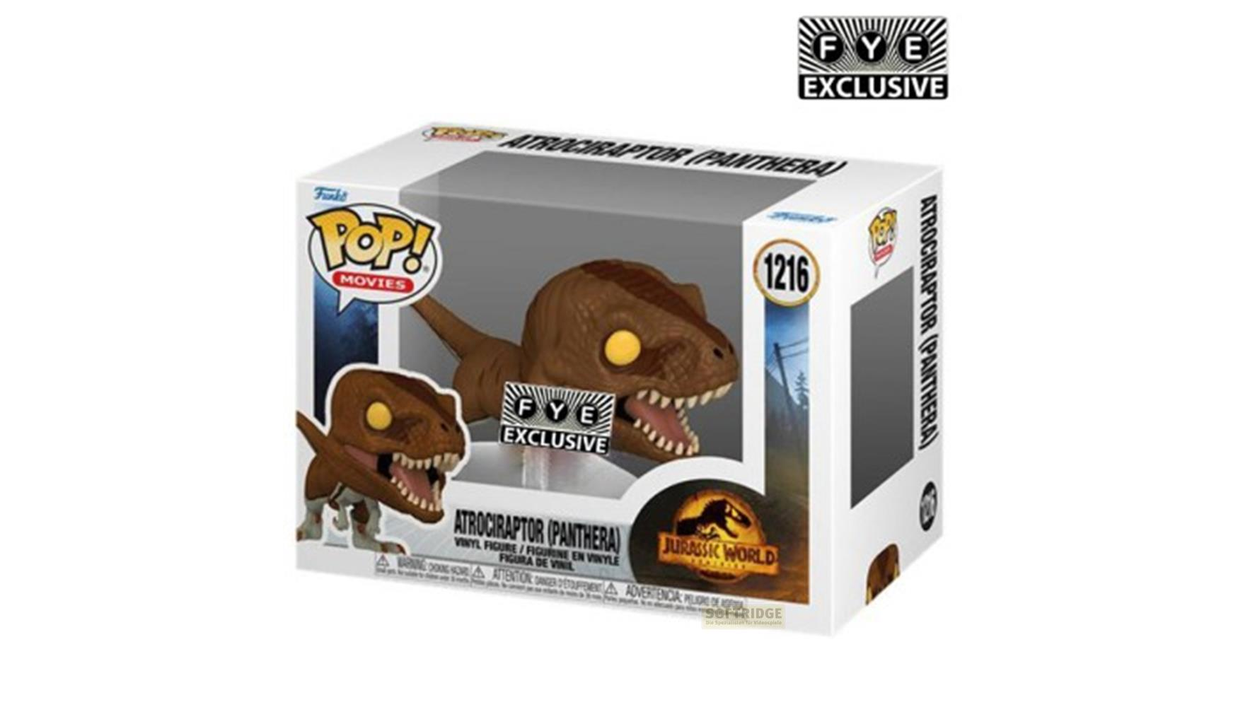 Figura Funko Pop! de Atrociraptor (Panthera) de Jurassic World en caja exclusiva de FYE.