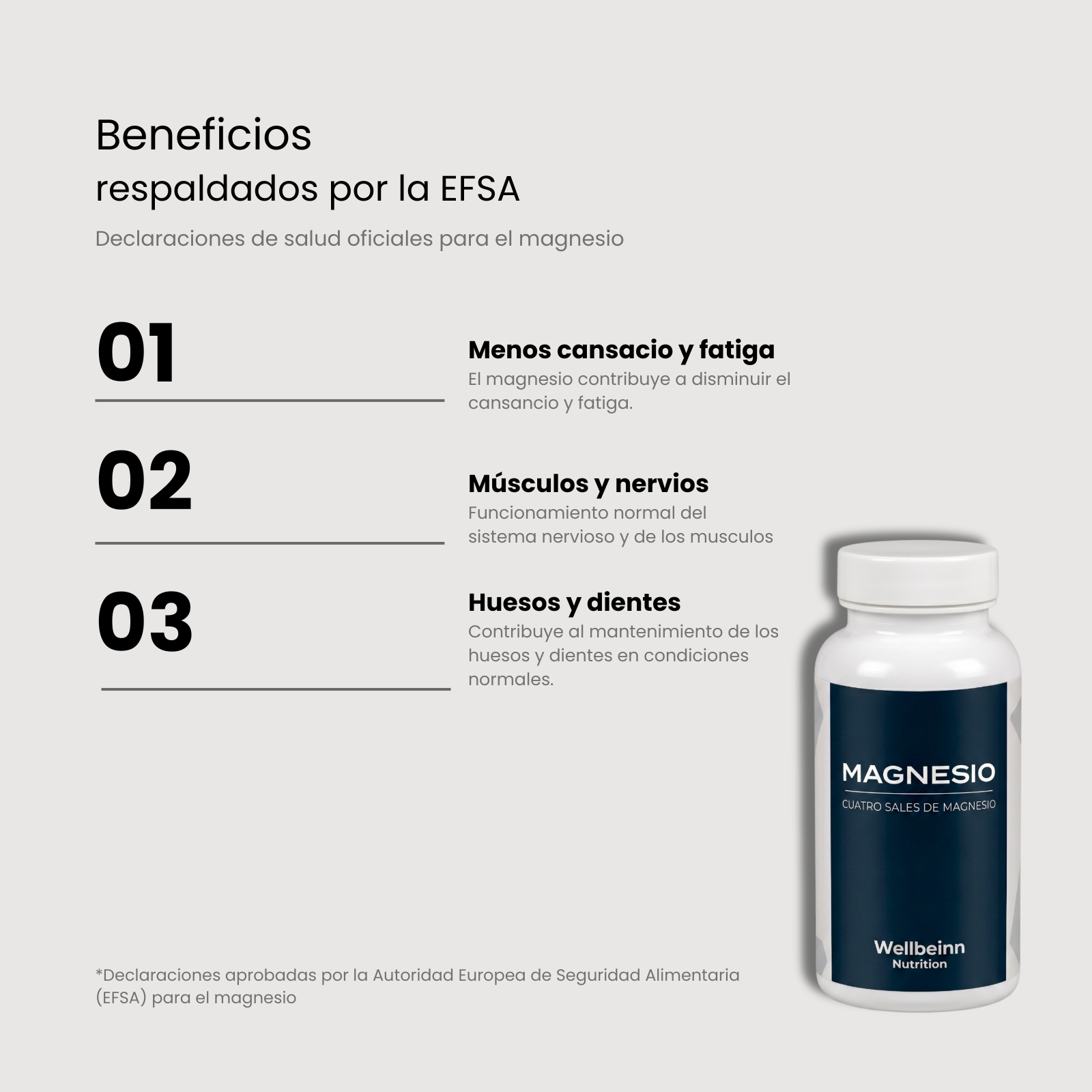 Beneficios respaldados por la EFSA, con un envase.