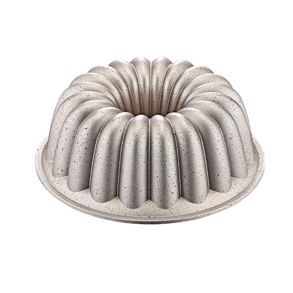Benekli gri yapışmaz kaplamalı yivli bundt kek kalıbı.