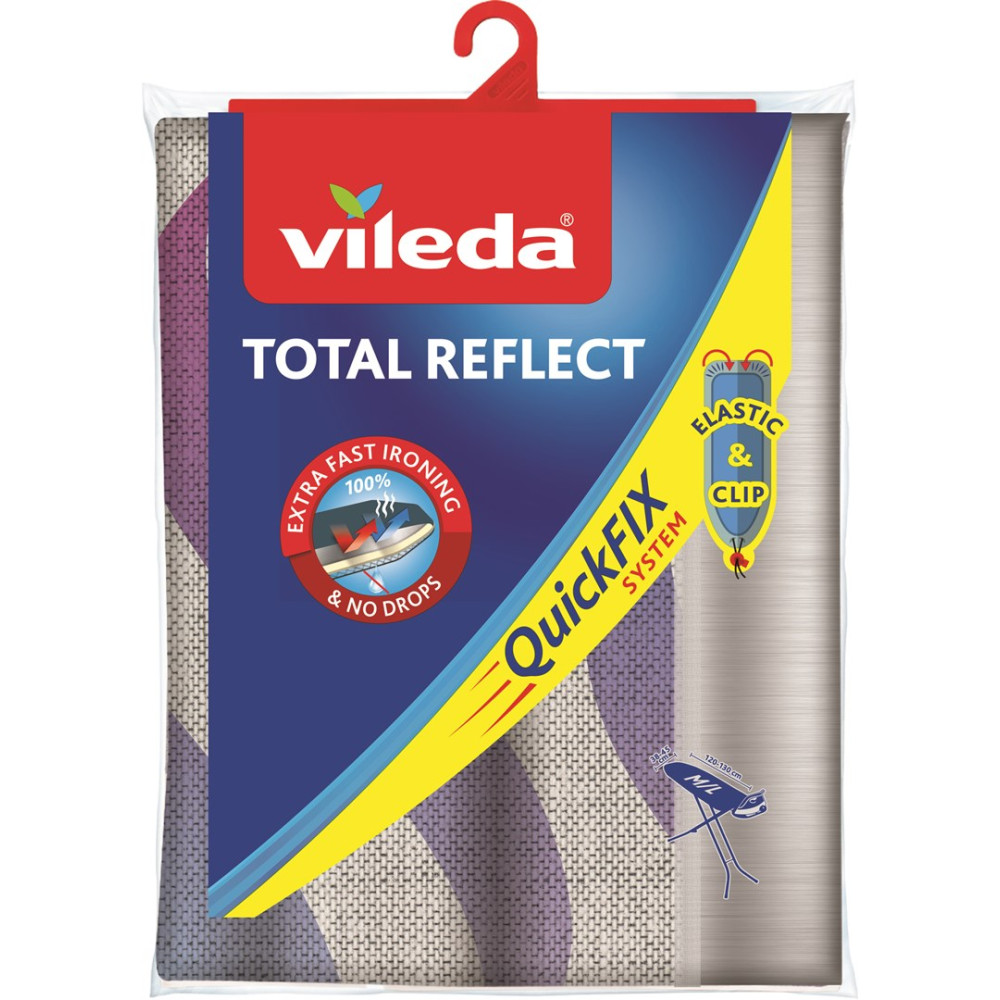 Vileda Total Reflect Bügelbezug mit Elastic & Clip System, 100% schnell bügeln.
