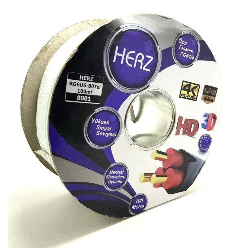 HERZ, 100m, 4K, HD, 3D etiketli kablo makarası.