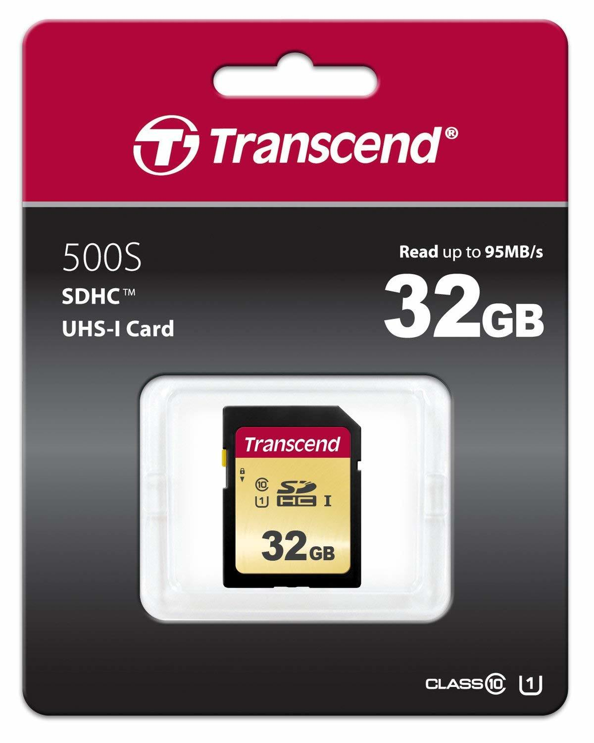 Scheda SDHC UHS-I Transcend da 32GB in confezione, legge fino a 95MB/s.