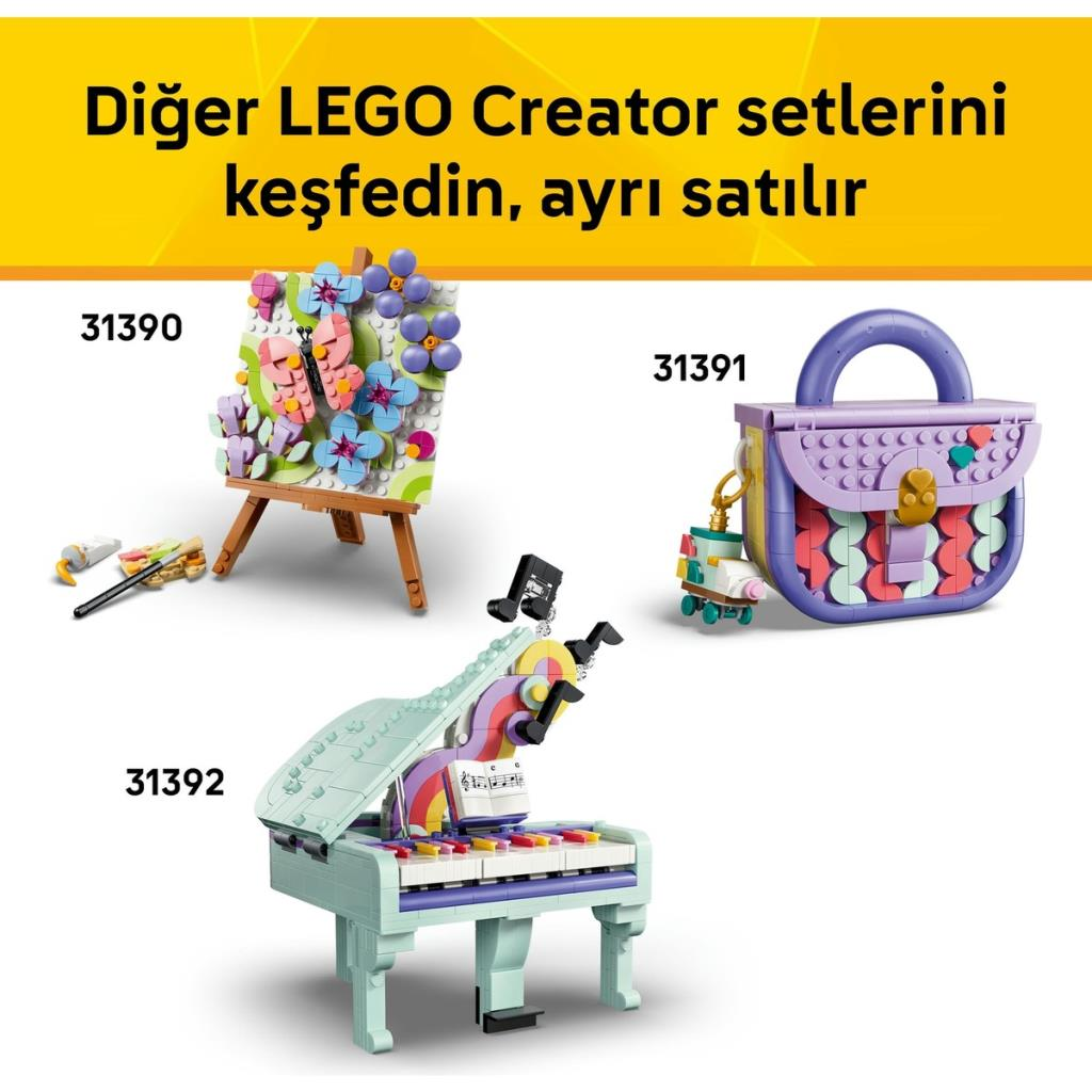 LEGO Creator Setleri: Bir resim, bir çanta ve bir piyano.