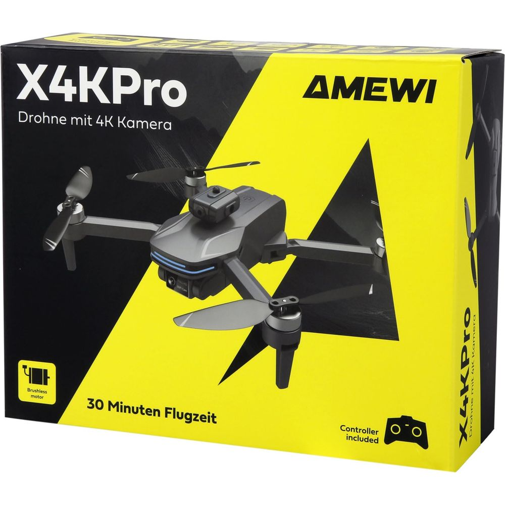 Embalaje de un dron AMEWI X4KPro gris con cámara 4K.