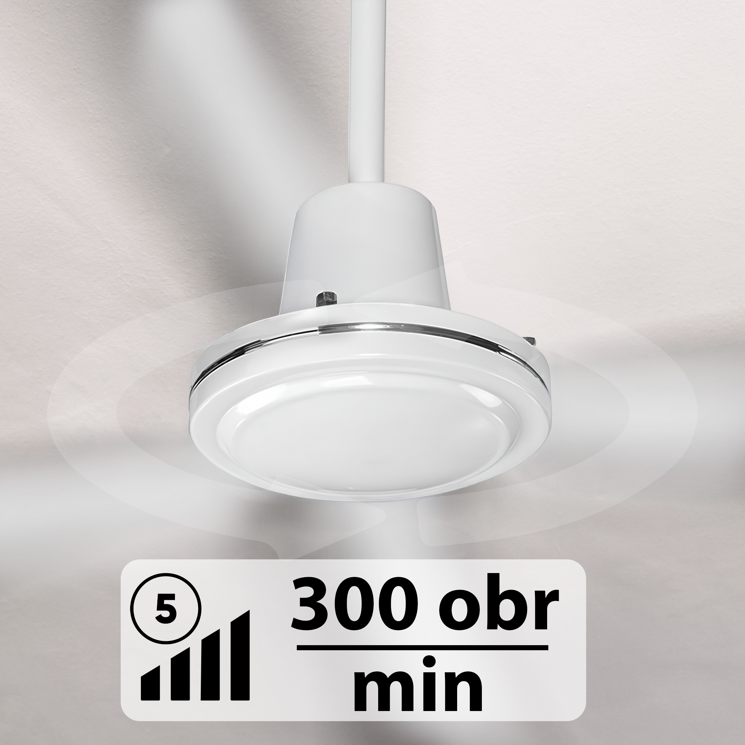 Biały wentylator sufitowy 5 biegw 300 obr/min.