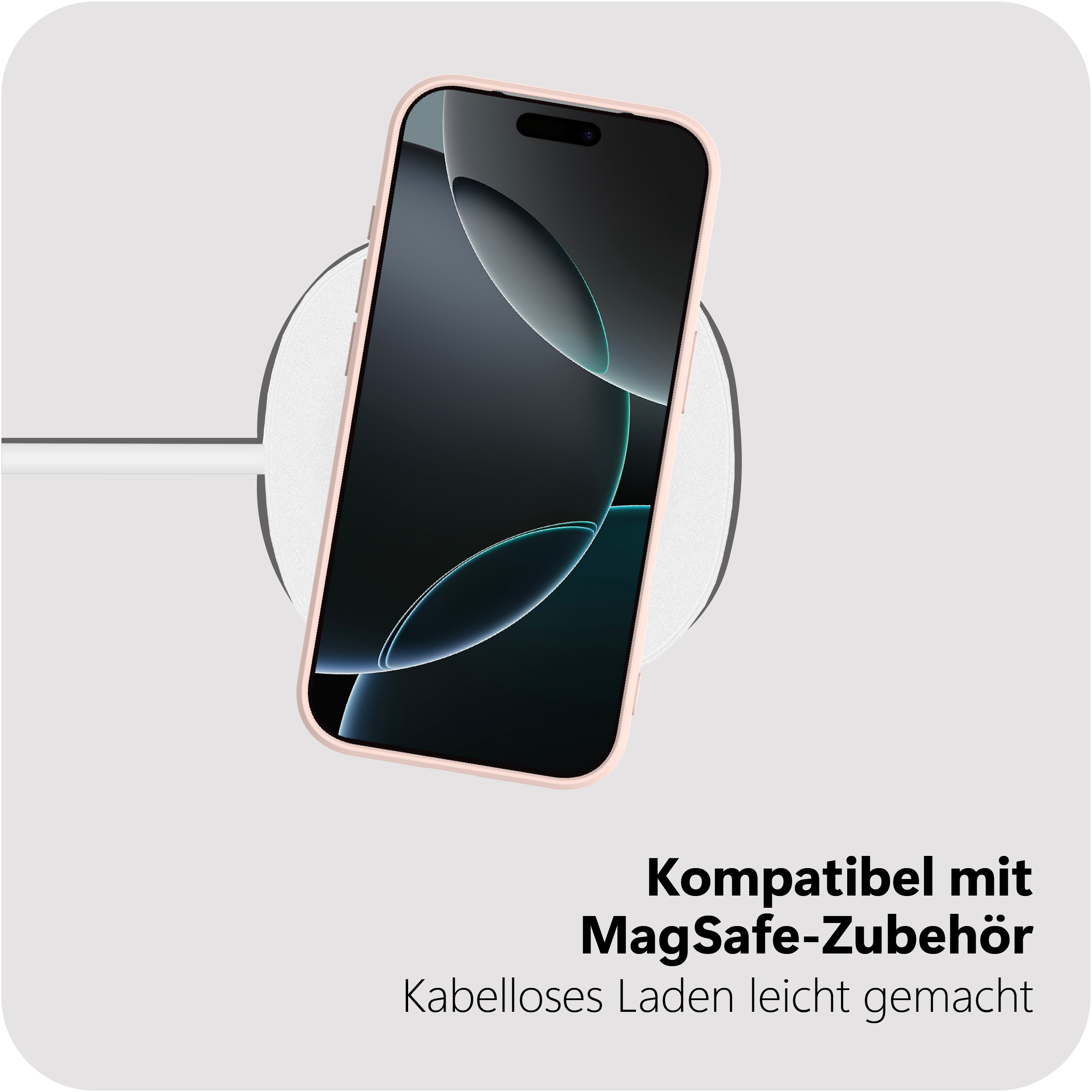 Ein rosafarbenes iPhone mit MagSafe-Zubehör-Kompatibilität.