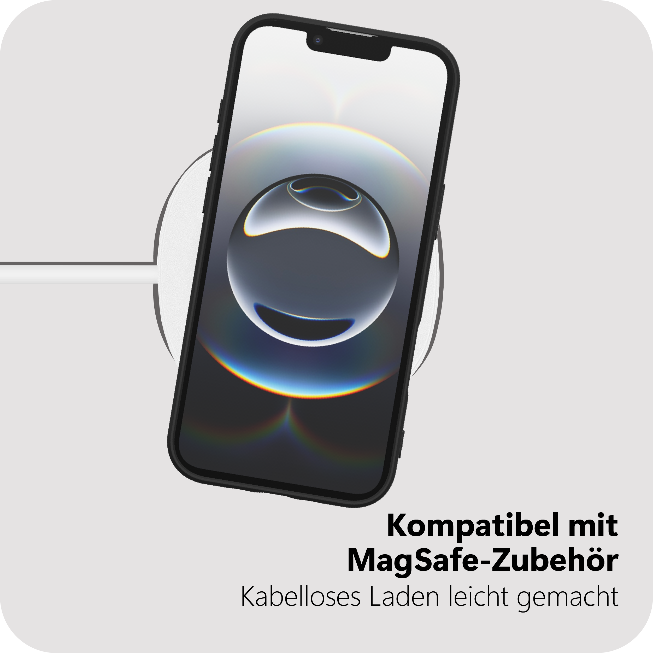 Un iPhone nero compatibile con accessori MagSafe. Ricarica wireless.