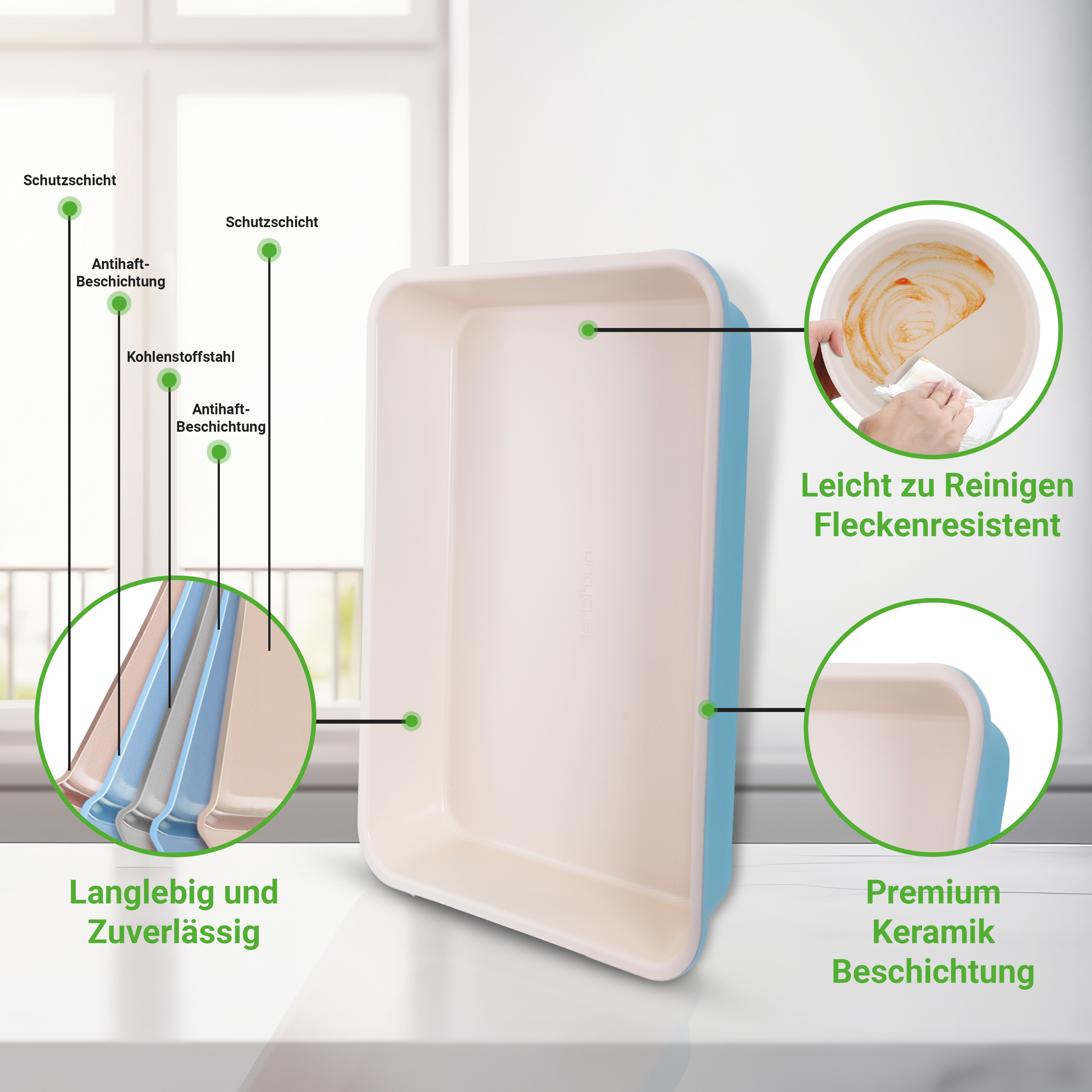 Ein Backblech mit Keramikbeschichtung, leicht zu reinigen und langlebig.
