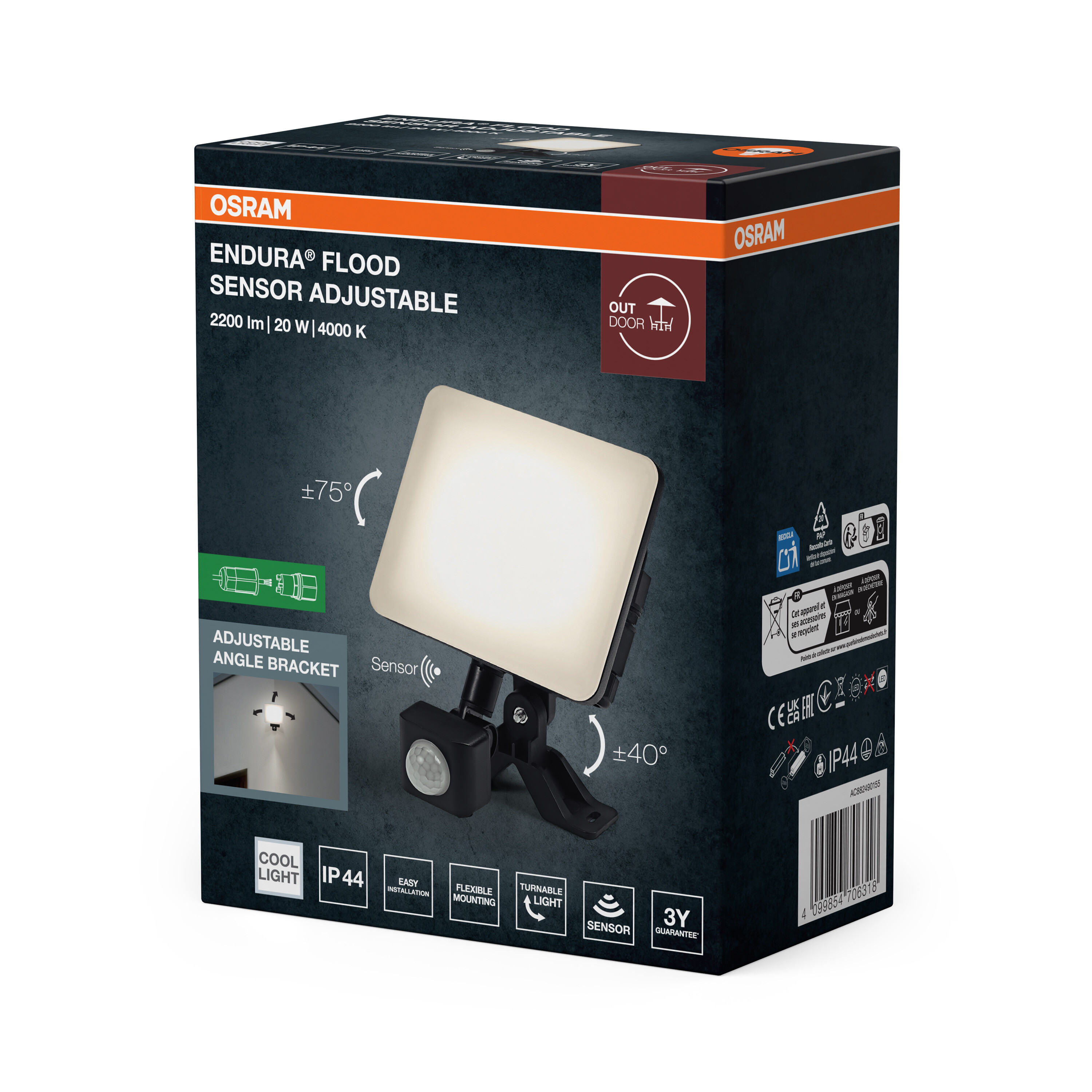 OSRAM ENDURA® Fluter mit einstellbarem Sensor, 2200 lm, 20 W, 4000 K.