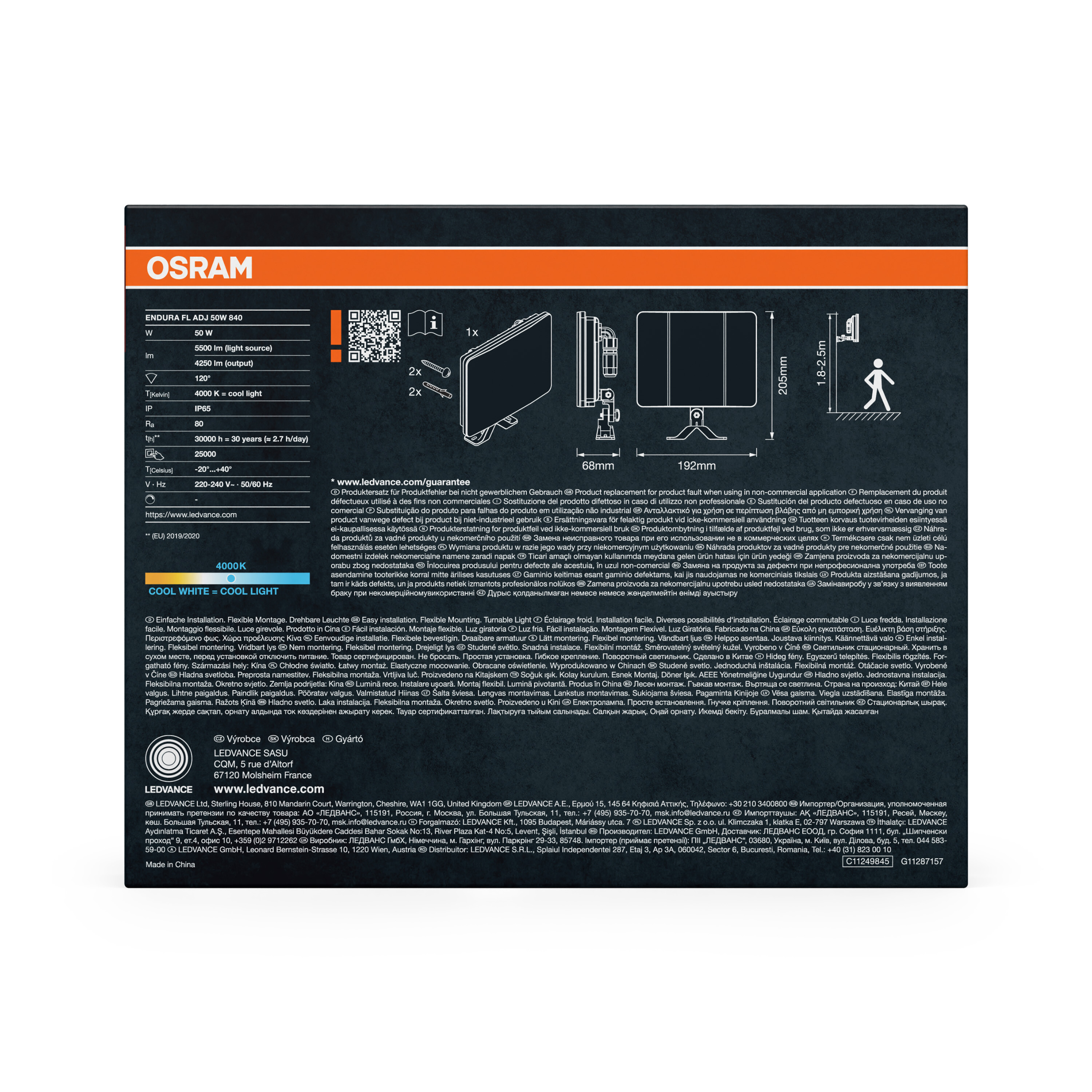 Osram Endura FL Adj 50W 840 Leuchte. Technische Daten & Montageanleitung.