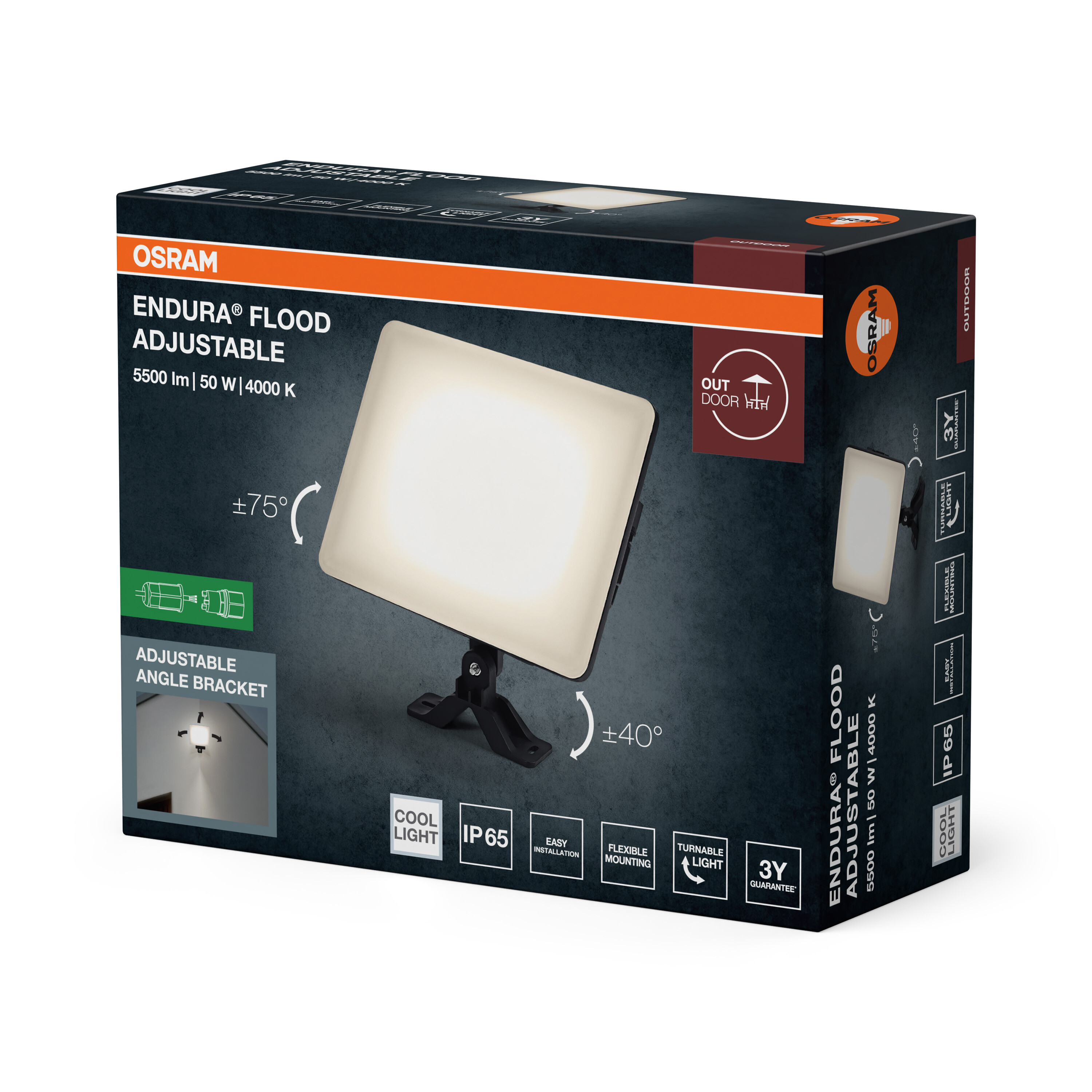 Osram Endura Flood verstellbar: 5500lm, 50W, 4000K, IP65, 3 Jahre Garantie.